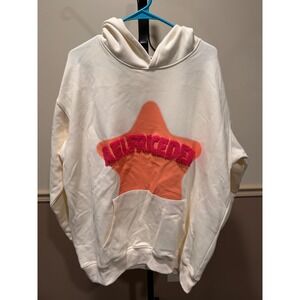 Aelfric Eden Mens Cream Star Spray Paint Chenille Patch Oversized Hoodie Medium